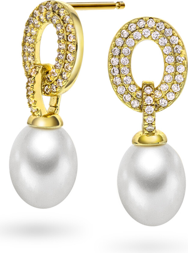 Øredobber i 925 forgylt sølv med syntetisk perle og zirkonia
