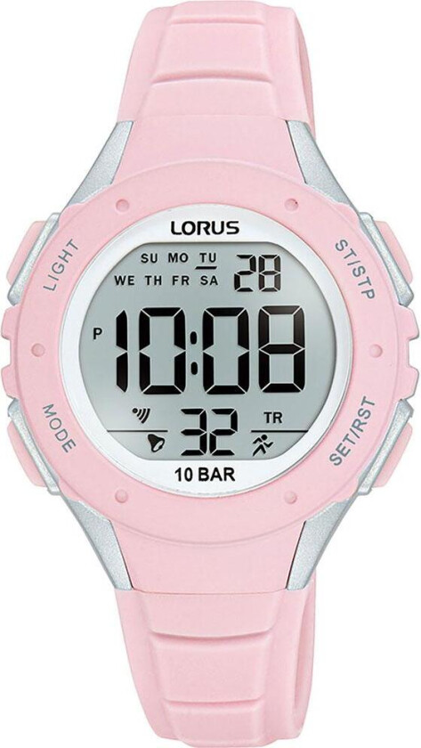 Barneklokke med digital visning og rosa silikonrem