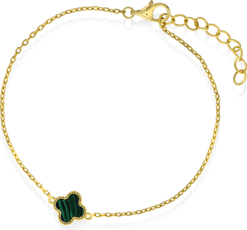 Kløver armbånd i forgylt 925 sølv med syntetisk grønn malakitt
