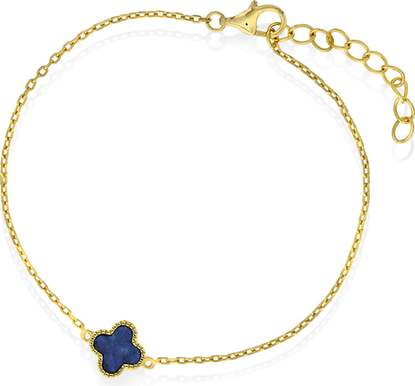 Kløver armbånd i forgylt 925 sølv med havblå lapis lazuli