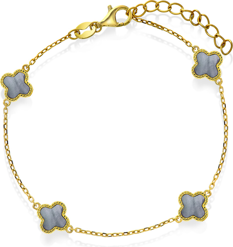 Kløver armbånd i forgylt 925 sølv med grå perlemor