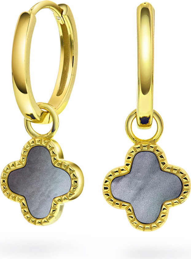 Kløver øreringer i 925 forgylt sølv med grå perlemor kløver