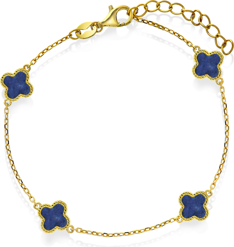Kløver armbånd i forgylt 925 sølv med havblå lapis lazuli
