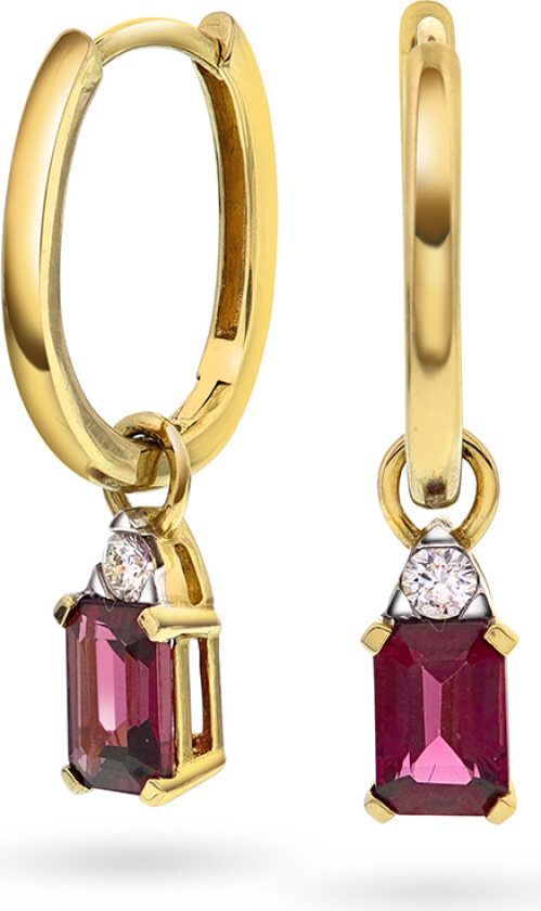 Michelle By Gullfunn, Øredobber i 585 gult gull med diamanter 0,08 ct og rhodolitt