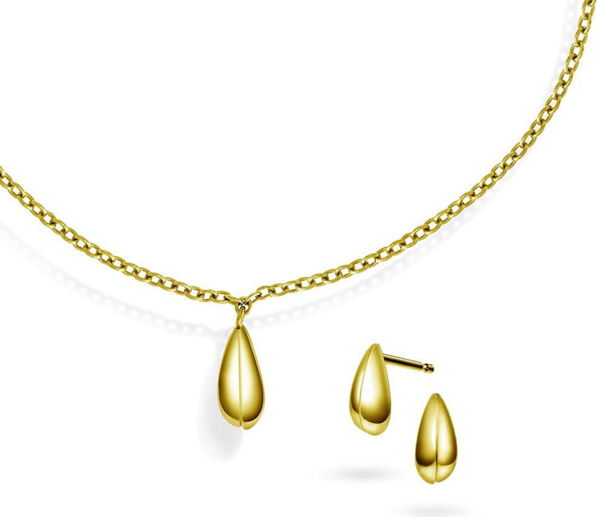 Armbånd og øredobber i forgylt 925 sølv med dråpe