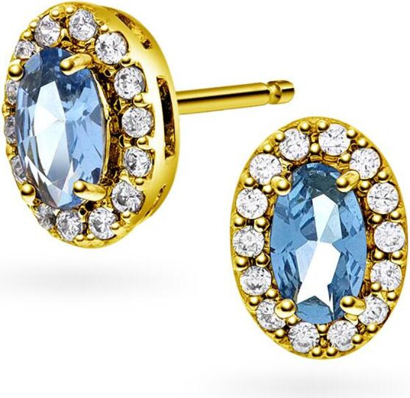 Athens Charm øredobber i forgylt 925 sølv med syntetisk blå spinell