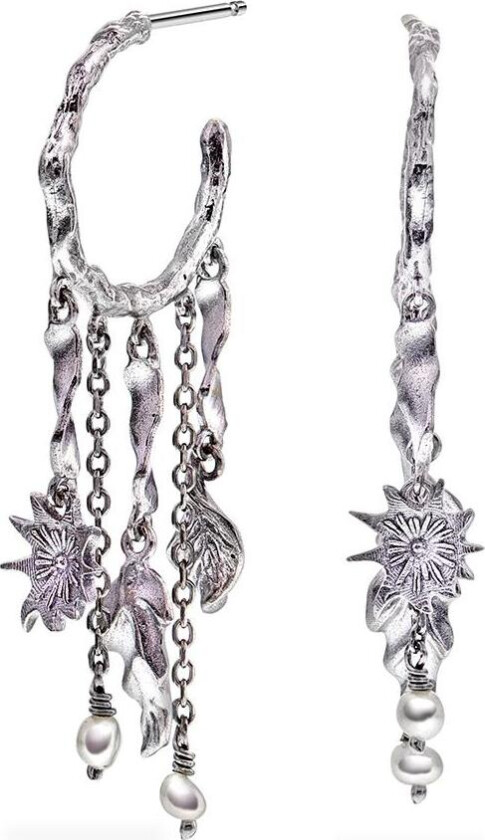 Boho øredobber i 925 rhodinert sølv med keshi perle