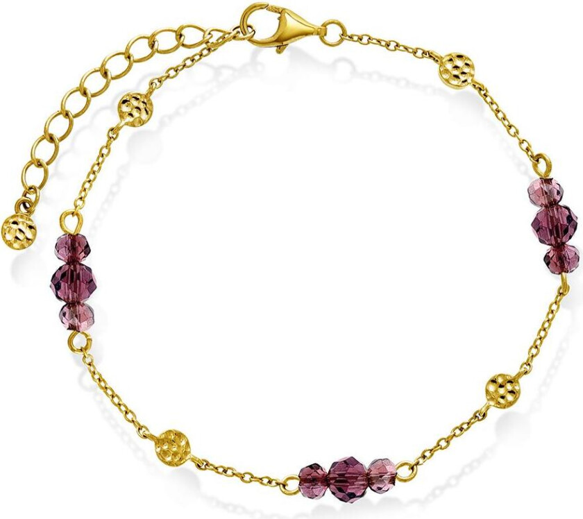 Fairy armbånd i forgylt 925 sølv med plommefargede glasstener