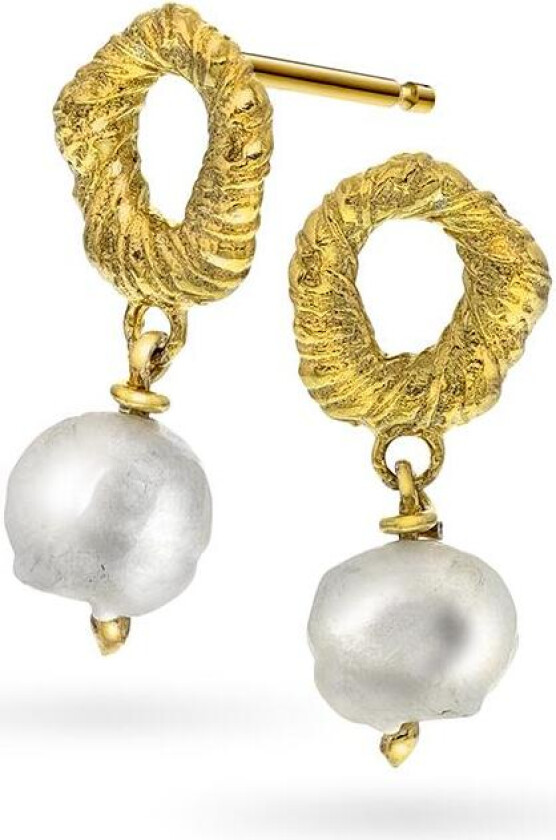 Drop øredobber i forgylt 925 sølv med khesi ferskvannsperle