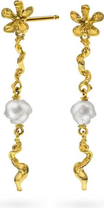 Flower øredobber i forgylt 925 sølv med khesi ferskvannsperle