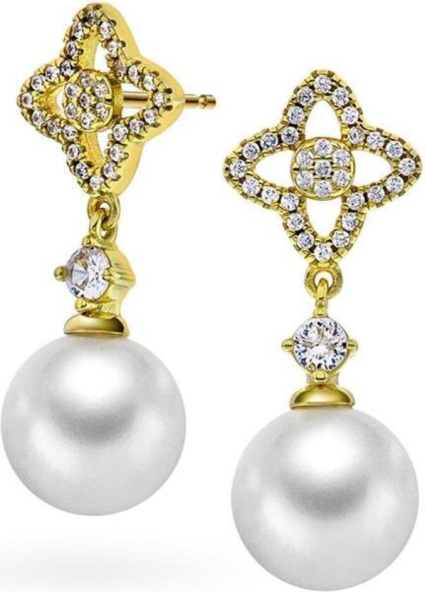 Øredobber i forgylt 925 sølv med perle og zirkonia