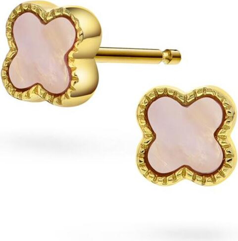 Øredobber til barn i forgylt 925 sølv med kløver i perlemor