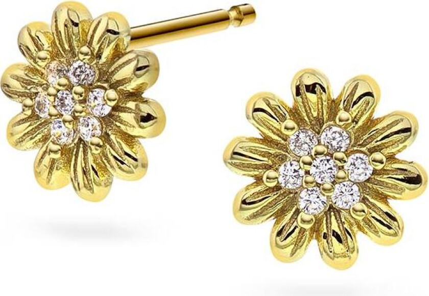 Øredobber til barn i forgylt 925 sølv med blomst og zirkonia