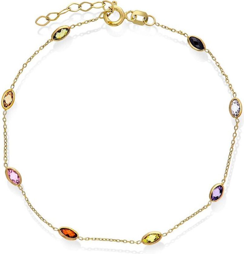 Armbånd i 585 gult gull med fargede zirkonia