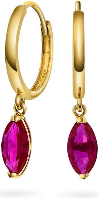 Øreringer i 585 gult gull med dyp rosa zirkonia