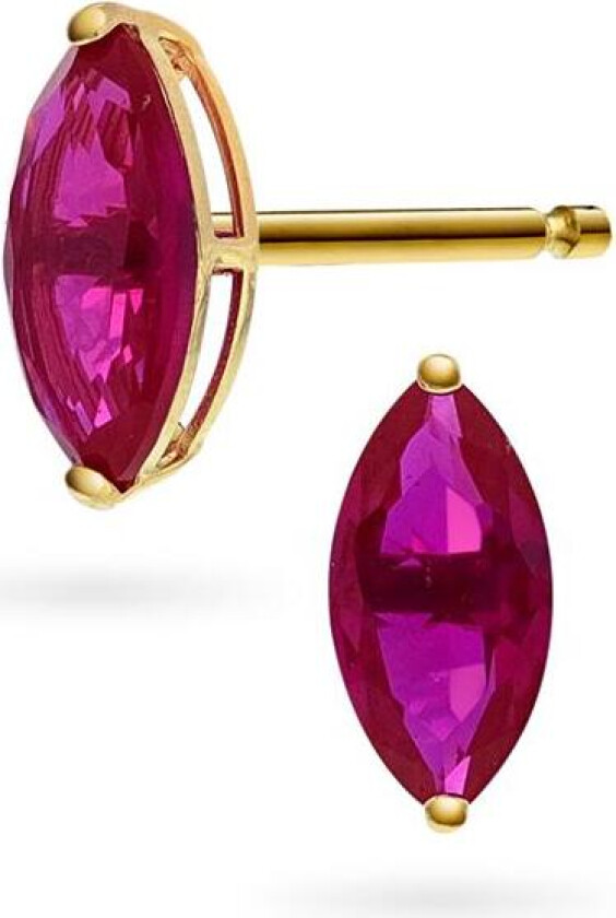 Øredobber i 585 gult gull med dyp rosa zirkonia