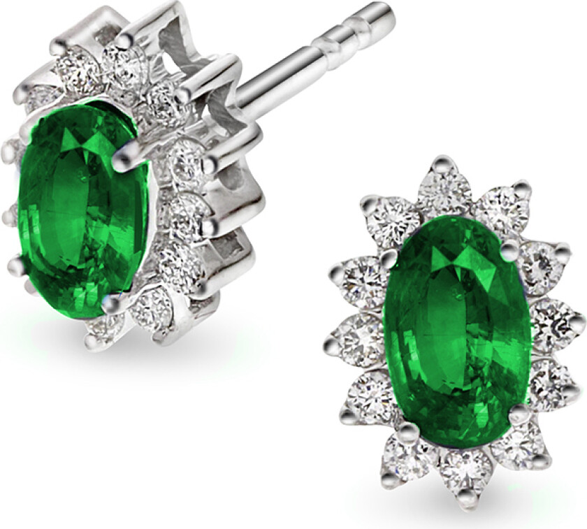 Bilde av Øredobber i 585 hvitt gull med diamant 0,28 ct og smaragd