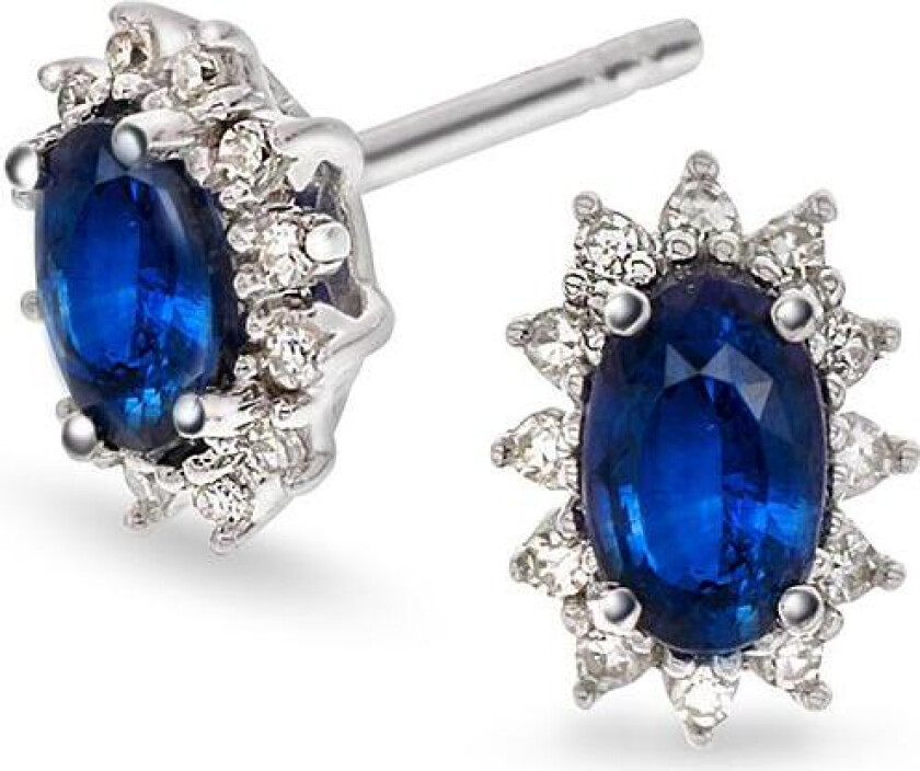 Øredobber i 585 hvitt gull med diamanter 0,08 ct og safir