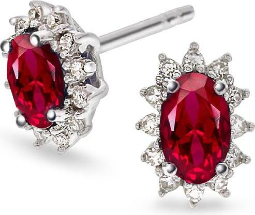 Øredobber i 585 hvitt gull med diamanter 0,08 ct og rubin