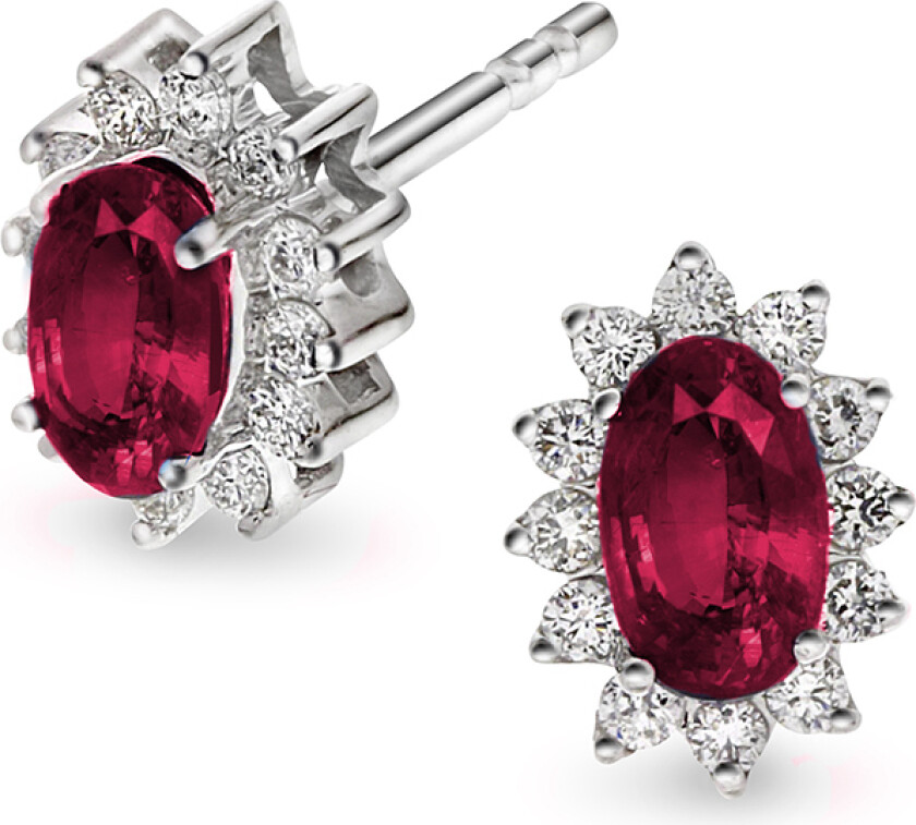 Bilde av Øredobber i 585 hvitt gull med diamant 0,28 ct og rubin