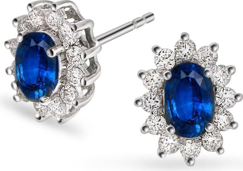 Bilde av Øredobber i 585 hvitt gull med diamanter 0,48 ct og safir