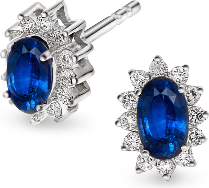 Bilde av Øredobber i 585 hvitt gull med diamanter 0,28 ct og safir