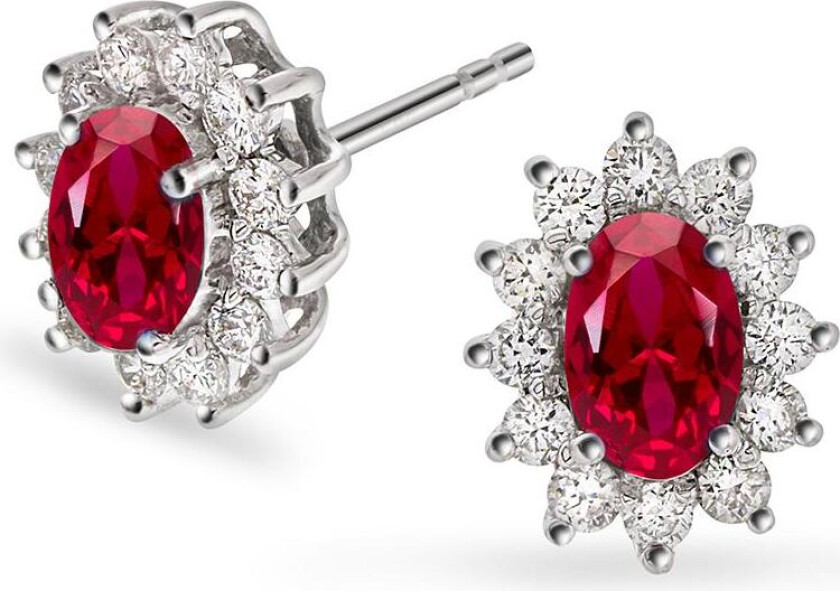 Bilde av Øredobber i 585 hvitt gull med diamanter 0,48 ct og rubin