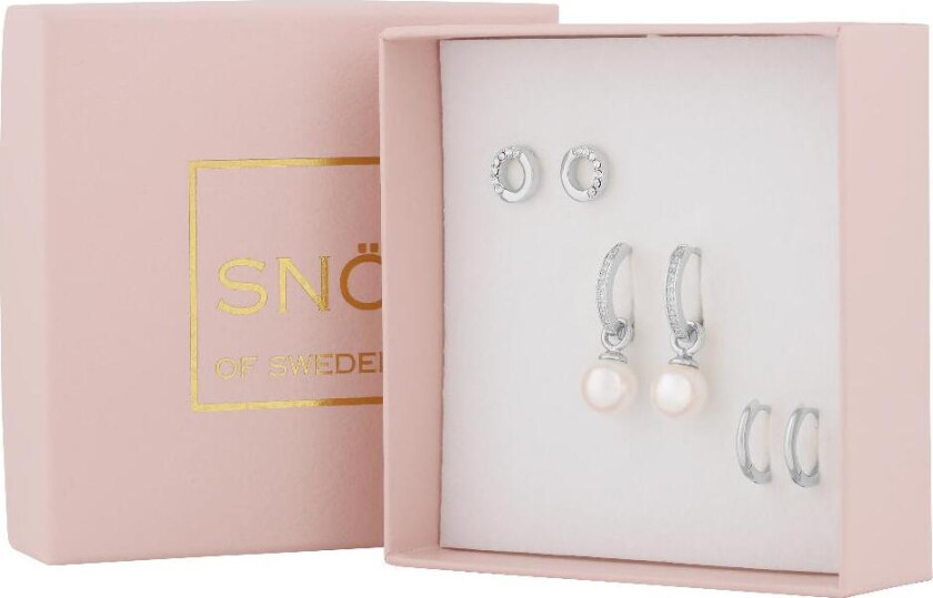 Snö of Sweden, Maine smykkesett med 3 par øredobber i forsølvet messing med zirkonia og perle