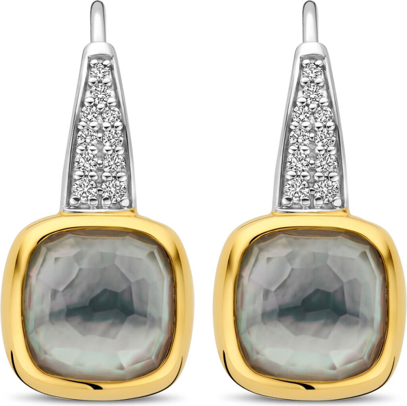 Øredobber i 925 sølv med zirkonia og grå syntetisk krystall