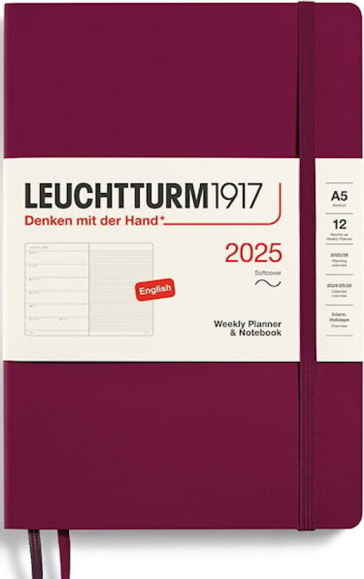 Kalender A5 2025 Weekly Planner/Notebook Soft Port Red Leuchtturm1917