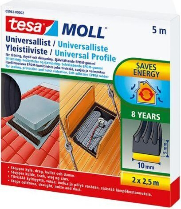 Tesa Universal 05962-00002-01 Tetningslist 5 m, 10 mm, 5 mm, svart