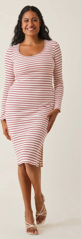 Signe midi Kjole, Stripe White/Red, S - Gravidklær