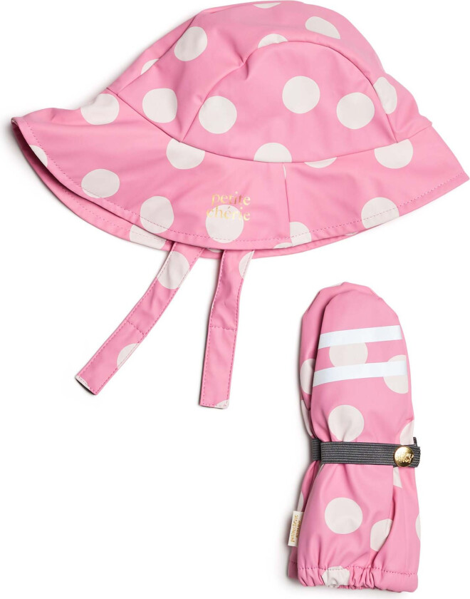 Lyon Sydvest & Forede Votter, Dots Satchet Pink, 2-4 år - Regnvotter & Sydvester - 100% Polyester