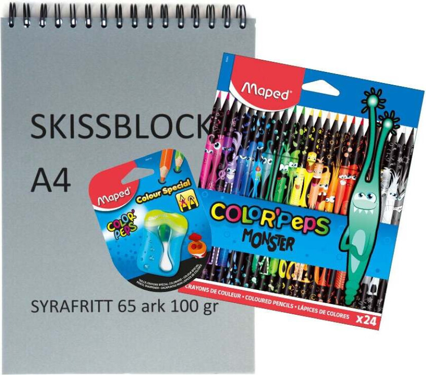 Color'Peps Monster Malesett med Fargeblyanter og Blyantspisser A4 - Tusjer & Malersett - Metall,Plast,Tre