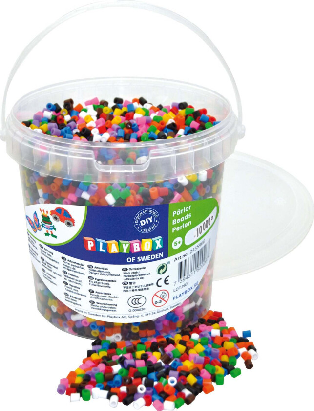 Rørperler 10 Farger I Bøtte 10000 Stk - Perler & Perlebrett