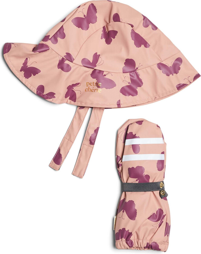 Lyon Sydvest & Forede Votter, Butterfly Mellow Rose, 4-6 år - Hansker & Votter - 100% Polyester