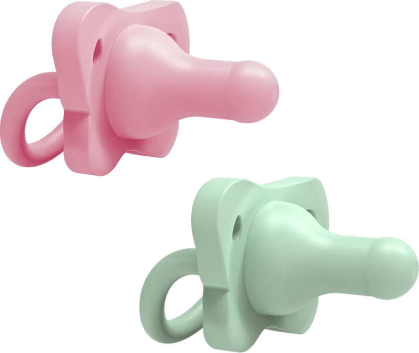 All-Silicone Soother 2-pack, Rosa/Grønn - Smokker - Silikon