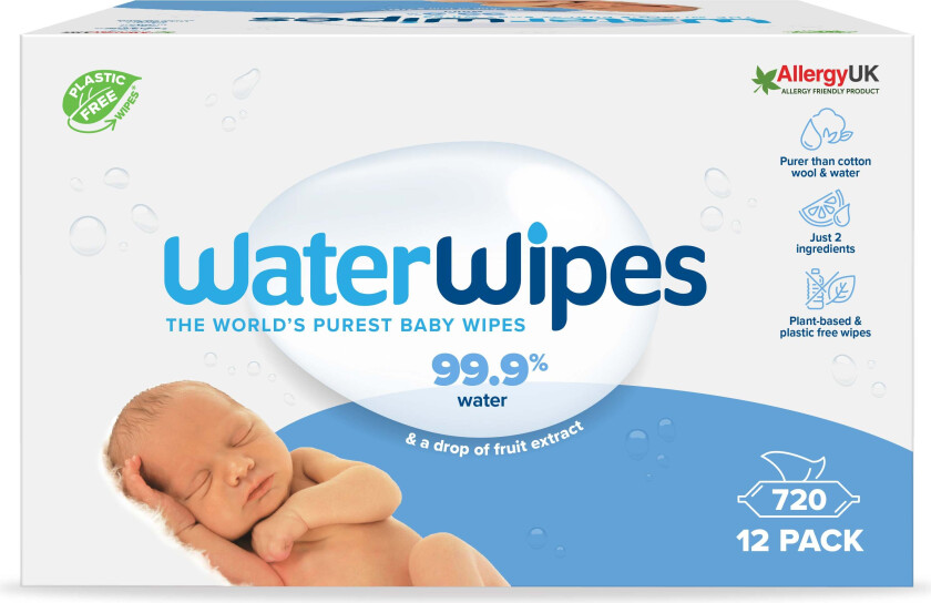 WaterWipes Plastfrie Våtservietter 12x60-pack - Vaskekluter - Viskose