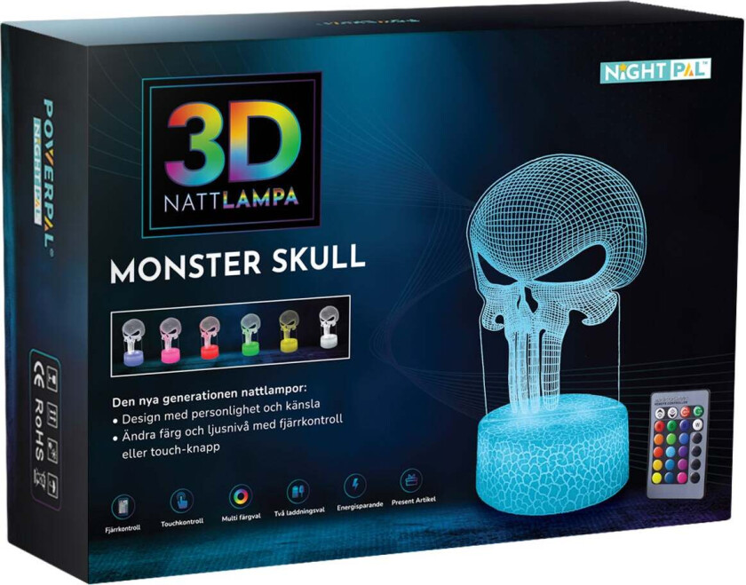 3D-Nattlampe, Monsterskalle - Nattlamper