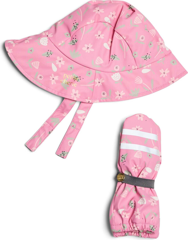 Lyon Sydvest & Forede Votter, Flowers Satchet Pink, 2-4 år - Regnvotter & Sydvester - 100% Polyester