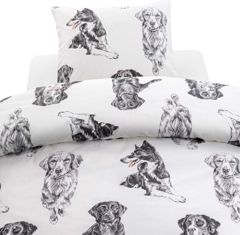 Sengesett 150x210 Hunder, Hvit - Sengesett - 100% Bomull