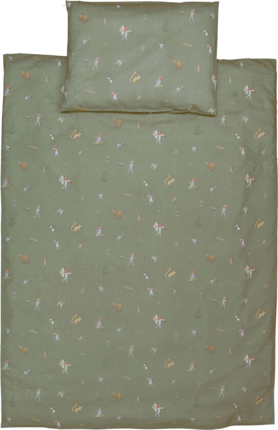 Elsa Beskow Tomtebobarnen Sengesett 70 x 80, Grønn - Sengesett - Bomull