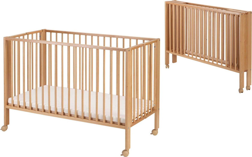 Sammenleggbar Sprinkelseng med Madrass, Beige - Sprinkelsenger - Tre