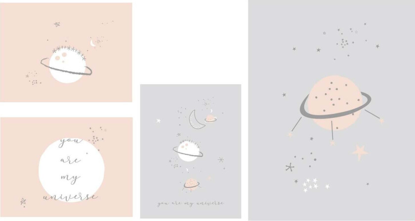 Casual Veggdekor 4-Pack Universe, Lilla - På Veggen