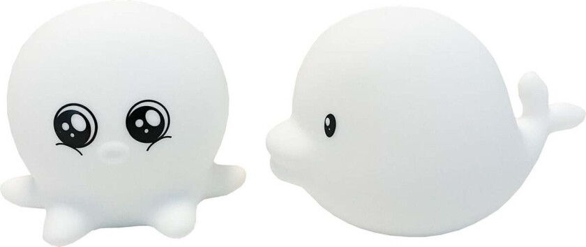 LED Nattlampe 2-Pack, Delfin & Blekksprut - Nattlamper - Silikon