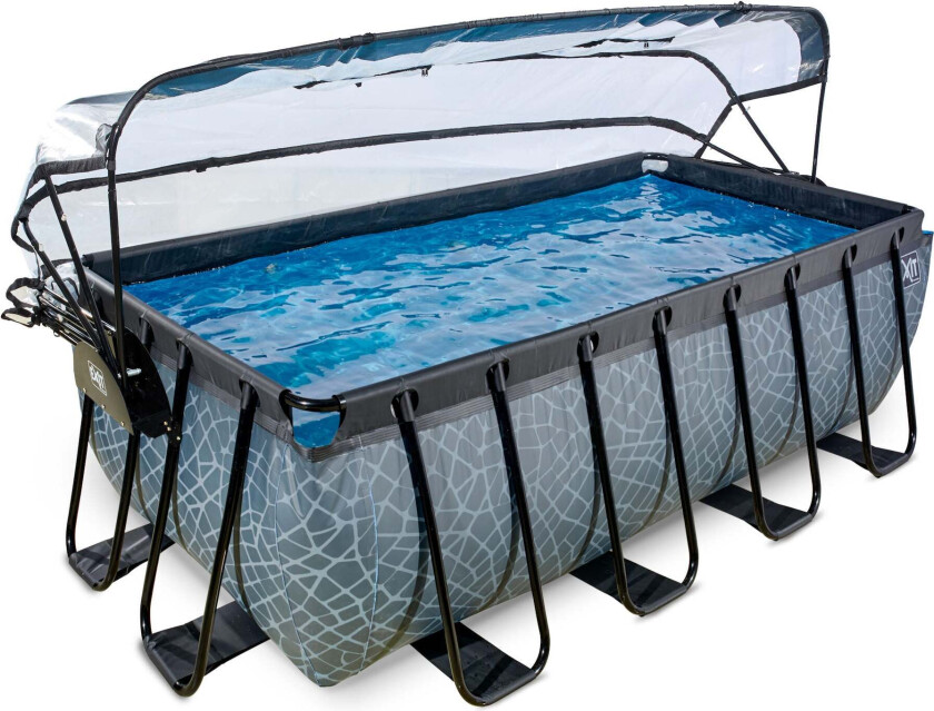Bassengsett med Kuppel 400x200x122 cm, Grå - Bassenger - Metall,Stål