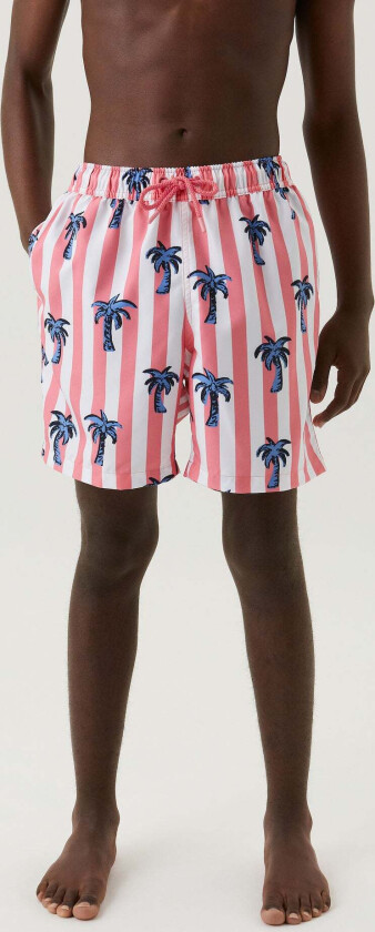 Kenny Badeshorts, Bb Palmstripe Sunkist Coral, 122-128 - Badetøy - 100% Polyester