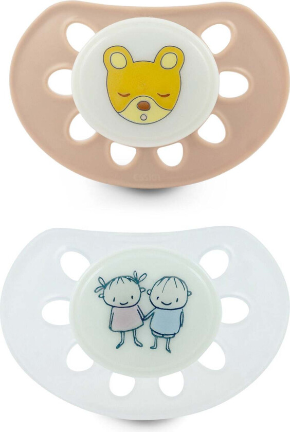 Classic Glow Teddy/Barn Silikon Smokk 2-pack 4-36 m, Beige/Hvit - Smokker - Silikon