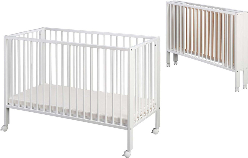 Sammenleggbar Sprinkelseng med Madrass, Hvit - Sprinkelsenger - Tre