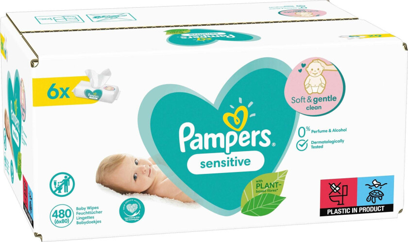 Sensitive Baby Wipes Big 6x80-pack - Vaskekluter - Bomull